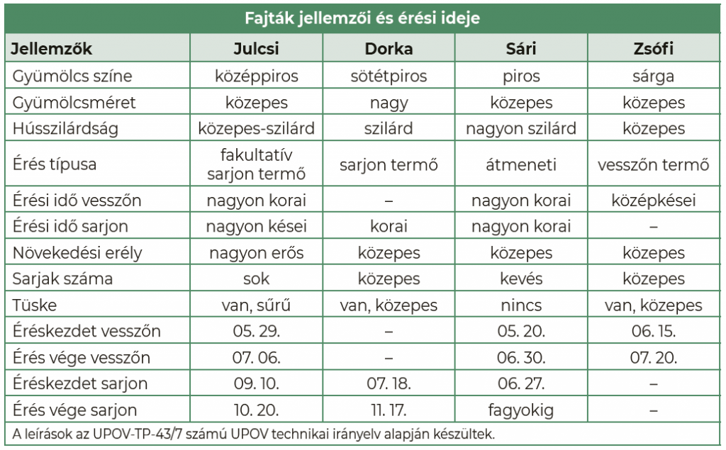 A málna vizsgált fajtáinak jellemzői - Forrás: Magyar mezőgazdaság